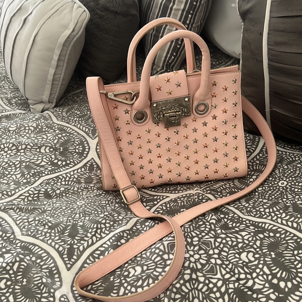 Jimmy Choo pink leather star studded bag w/ adjustable/removable strap